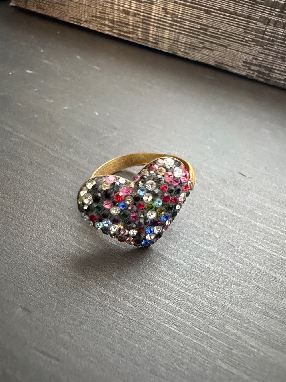 Multicolor Crystal Heart Cocktail Ring - Gold Band